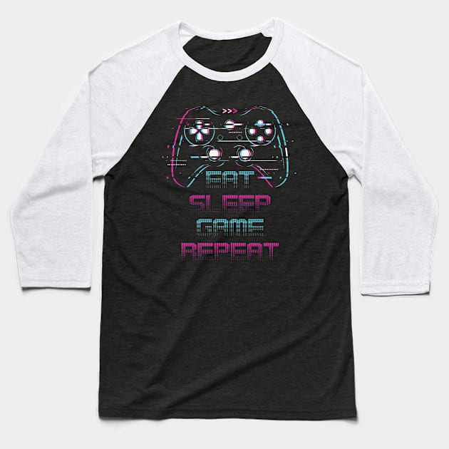 Eat Sleep Game Repeat | Online Gamer T-Shirt | Respawn Baseball T-Shirt by MerchMadness